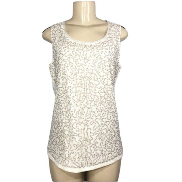 COLDWATER CREEK SEQUIN MESH‎ TANK SLEEVELESS CREAM TOP COCKTAIL OFFICE MEDIUM - Picture 1 of 10